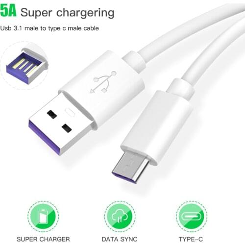 For Huawei Y8P Nova 5T Honor 10X 9X Lite 8 9 10 20 30 Pro Mobile Phones Fast Charging 5A USB Type-c Cable Charger Data Wire