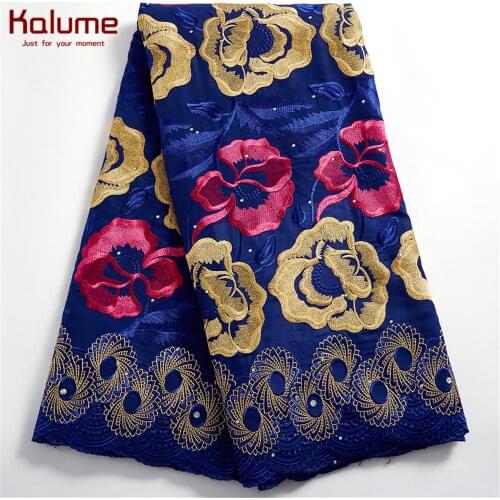 Kalume Blue African Swiss Lace Fabric 2021 Swiss Voile High Quality Design Dry Nigerian Cotton Lace Fabric Diy Dress Robes H2473