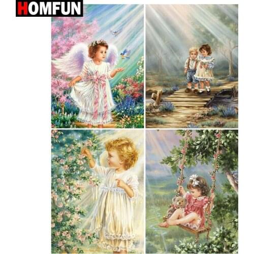 HOMFUN Paint With Diamond Embroidery “Girl flower character" Diamond Painting Full Square Round Picture Of Rhinestone Decor