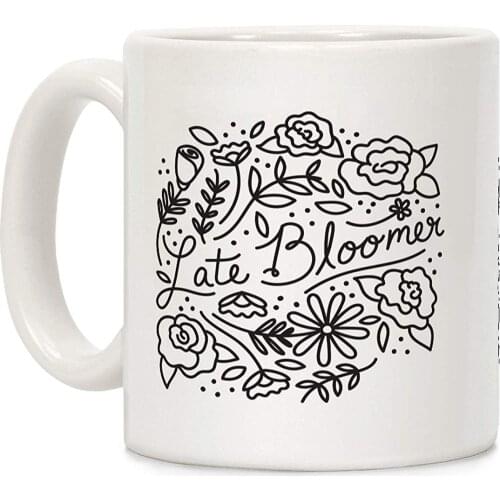 Late Bloomer Floral White 11 Ounce Ceramic Coffee Mug