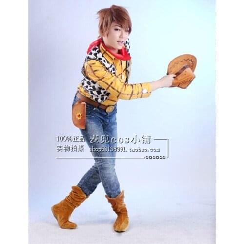 Woody Cosplay costume set top+vest+hat+shoe covers+belt+gun bag(not pant and gun)
