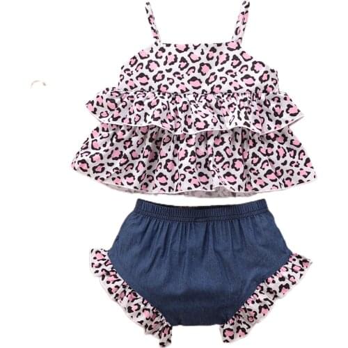 OPPERIAYA 2Pcs Summer Tracksuits Leopard Print Spaghetti Straps Vest Elastic Waist Shorts for Toddler Baby Girls 0-24 Months