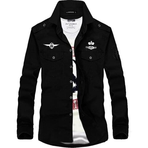 2020 New Double Pockets Men Dress Military Shirts Cotton Male Clothes Casual Slim Fit Shirts Men Camisa Masculina AYG82