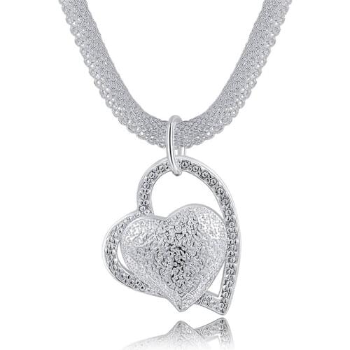 N270 Free shipping Popular Beautiful fashion Elegant silver color charm Mesh chain retro HEART pretty Lady Necklace jewelry