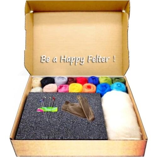 Needle Felting Kit 120g 70S Merino Wool Roving in 16 Colors, 1 Foam Pad, 5 Needles, 1 Pair Finger Guards for Felting Starter Kit
