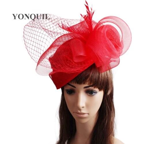 Bride Gorgeous Vintage Hair Fascinators Red Hats Veils Headpiece Church Headdress Gril Hair Accessories New Style Elegant Female