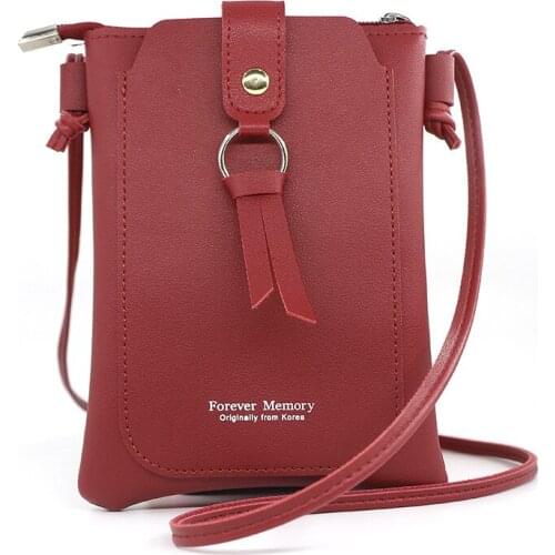 New Fashion PU Ladies Shoulder Bag Women Solid Color Bags with Mobile Phone Pocket Zipper Messenger Bag