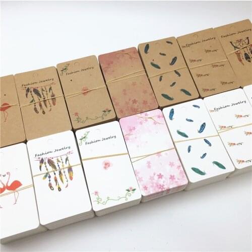 New Hot 9*5cm Retro kraft paper Jewelry Cards , Printed with feathers/flowers pattern Necklace&Earring Packing Cards 200 pcs