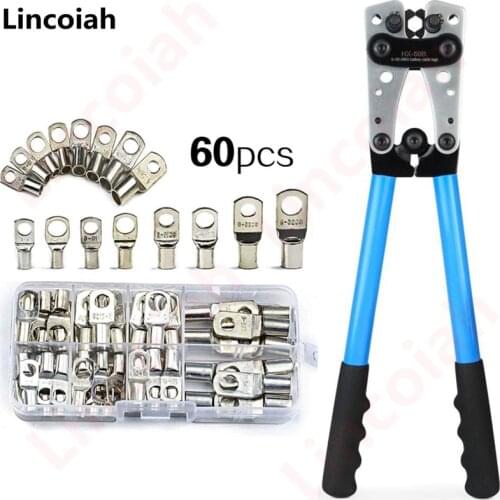 HX-50B Cable Lug Crimping Tool for Heavy Duty Wire Lugs,Battery Terminal,Copper Lugs AWG 8-1/0 with 60pcs Copper Ring Terminals