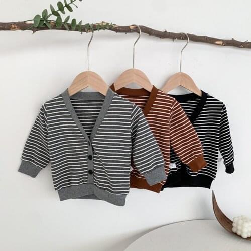 FOCUSNORM 1-4Y Autumn Winter Casual Baby Boys Girls Sweater Outwear Tops Striped Printed Long Sleeve V Neck Coat