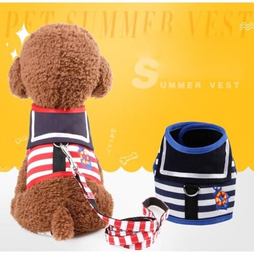 Pet Harness Collar for Cats Small Dogs Pet Clothes Navy Uniform Vest Harnesses with Leash Traction Rope Pet Chest Strap Rope