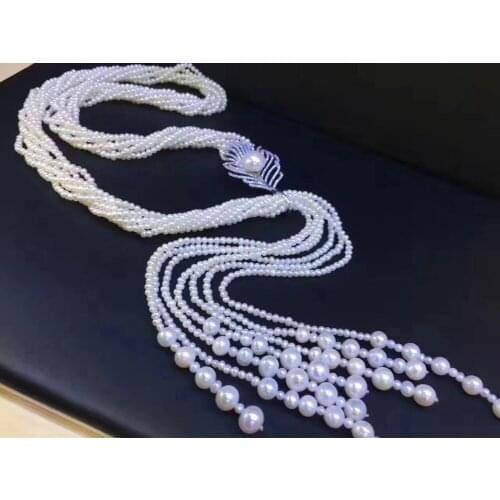 7rows freshwater pearl near round 3-5mm necklace 35" nature wholesale bead discount gift