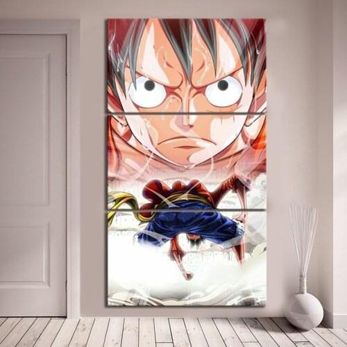 Canvas Prints Poster Home Decor 3 Pieces Anime Monkey D. Luffy One Piece Pictures Wall Art Modular Bedside Background Painting