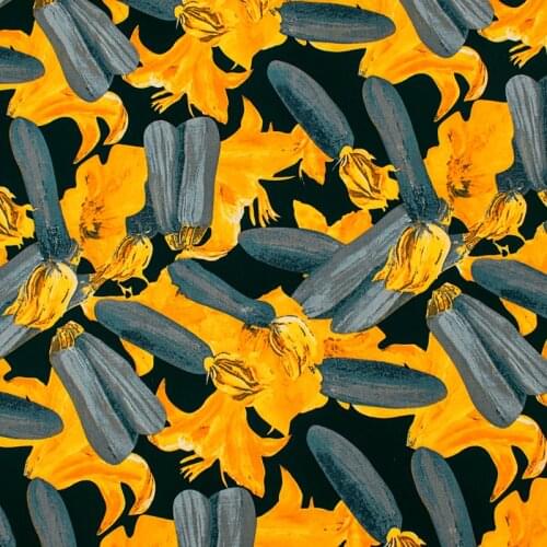 Towel Gourd On Black Stretch Cotton Fabric For Dress Skirt Tissus Au MÈTre Telas Por Metro Ткань Для Шитья Tissu Tela Sewing DIY