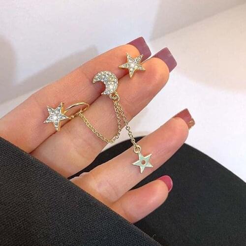 Korean Earrings Fashion Jewelry Gothic Ear Clip Statement Earrings Asymmetrical Star Stud Earrings For Women Wholesale