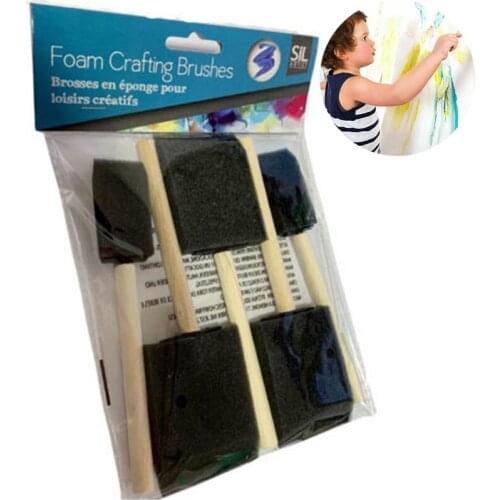 School for Acrylics Wood Handle 4Pcs Foam Brushes Sponge Brush Artists Painting