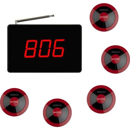 SINGCALL Wireless Calling System, Small Receiver Big Screen,360 Degree Waterproof No Screw Pager,Pack of 5 Pagers and 1 Receiver