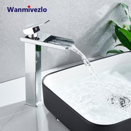 Waterfall Basin sink Faucet Cold Hot Bathroom Washing Faucet Single Handle Shingle Hole Beautiful Arc Water Sink Tap Mixer