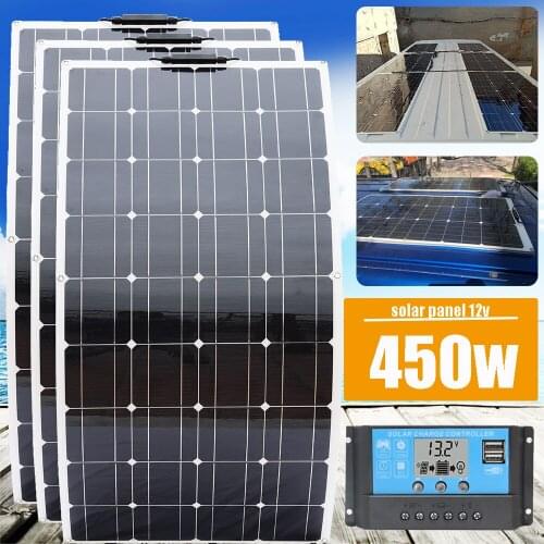 Solar Panel Kit 12v 450w 300w 12v 24v Car Boat Vans Camper RV Battery Charger Monocrystalline Flexible Solar Cell System 1000w