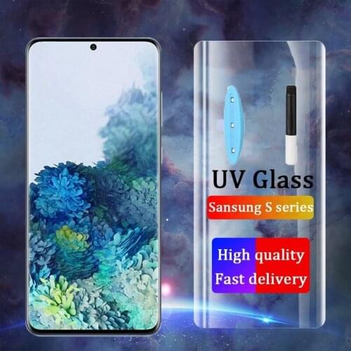 A UV Tempered Glass For Samsung Galaxy S10 S20 S8 S9 Plus Ultra Full Liquid Screen Protector For Samsung Note 20 10 Plus 9 Glass