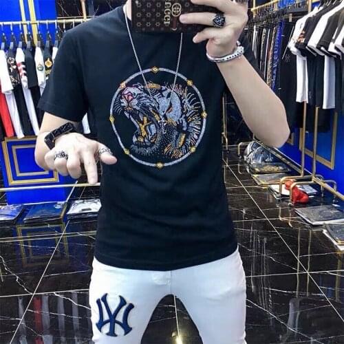 Spring and summer new hot-selling DIA Tiger Head 100% cotton short-sleeved T-shirt mens new mens high-quality bottoming shirt