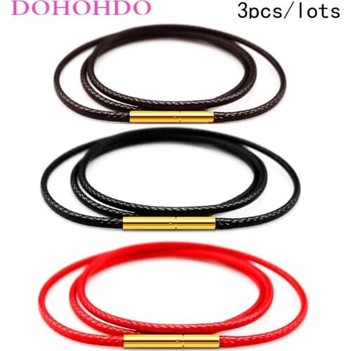 Top Quality 3pc/lots 1mm 1.5mm 2mm 3mm Leather Cord For DIY Men Women Necklace Jewelry Wax Rope Chain With Stainless Steel Clasp