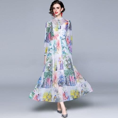 WTIANYUW Women Summer Elegant Chiffon Dress Shirt High Quality Long Maxi Floral Party Robe Femme New Designer Vintage Vestidos