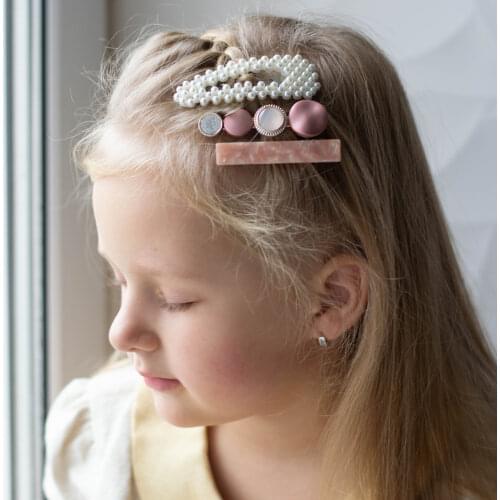 New 3PCS/Set Fashion Pearls Acetate Geometric Hair Clips For Women Girls Headband Sweet Hairpins Barrettes Hair Accessories Set