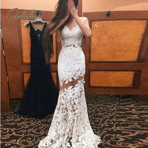Ordifree 2021 Summer Women Long Party Dress Elegant Lady Floor Length Sexy Sleeveless Backless White Lace Maxi Dress