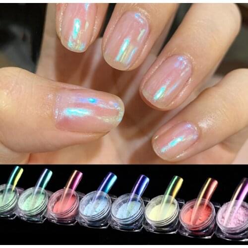 0.2g/Jar Ice Through Auraro Powder Mermaid Mirror Effect Super Nail Nude Chrome Glitter Pigment 12 Colors Ice Aurora Powder#*FB0