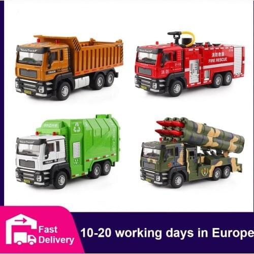 1:50 Truck Excavator Fire Truck Dumper Sprinkler Rocket Car Car Model with Pull Back Crafts Decoration Collection Toys Tool Gift