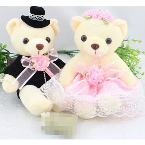 1 pair 30cm Plush teddy bear stuffed ribbon Toys party Wedding favors Car Flower cake set rustic decor Cartoon Decoration ideas