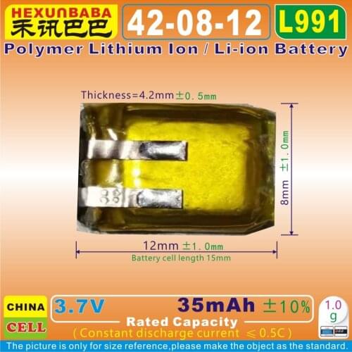 10pcs [L991] 3.7V 35mAh [420812] Polymer Lithium Ion Battery for TWS Bluetooth Earphone,Speaker