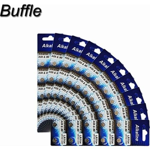 Buffle 100pcs/10packs AG5 393A LR754 15 193 LR48 D309 399 1.55V Button Cell Coin Batteries