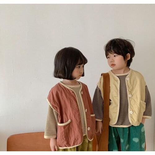 MILANCEL 2021 Autumn Kids Clothes Solid Vest Cotton Sleeveless Coat Korean Outwear for Brothers and Sisters Girls Clothing