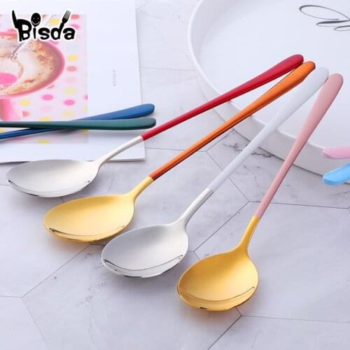 7Pcs Korea Spoon Stainless Steel Flatware For Rice Salad Round Colorful Dessert Spoons Silverware Soup Scoop Tableware Tools