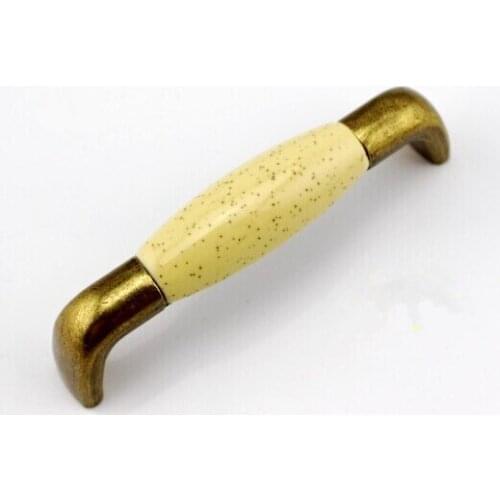 96mm Cream Ceramic Kitchen Cabinet Pulls Bronze Dresser Handles Antique Zinc Alloy Drawer Wardrobe Handles Pulls Knobs TC60