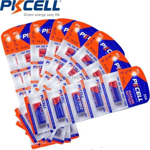 40Pcs(5Pc/Card)PKCELL 12V 23A Super Alkaline Battery 23A MN21 V23GA VR22 A23 L1028 Batteries for MP3 Walkman toys