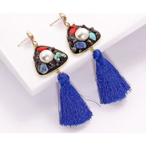 Bohemian Trendy Stone Alloy Drop Earring for Women Wedding Gift Vintage Jewelry Simulated Pearl Tassel Pendant Earring