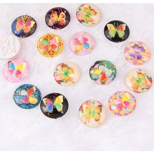 BOLIAO New 30Pcs 16*16mm Mix Round Resin Contains Butterflies Ornament Decoration DIY Handmade Art Work Not Hole Craft DIY R362