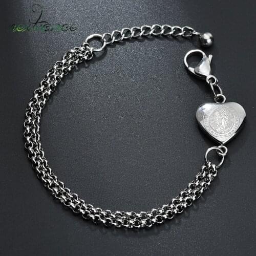 Nextvance Virgin Mary Heart Double Layer Bracelets Stainless Steel Adjust Chain Bracelet for Birthday Gift Amulet Jewelry