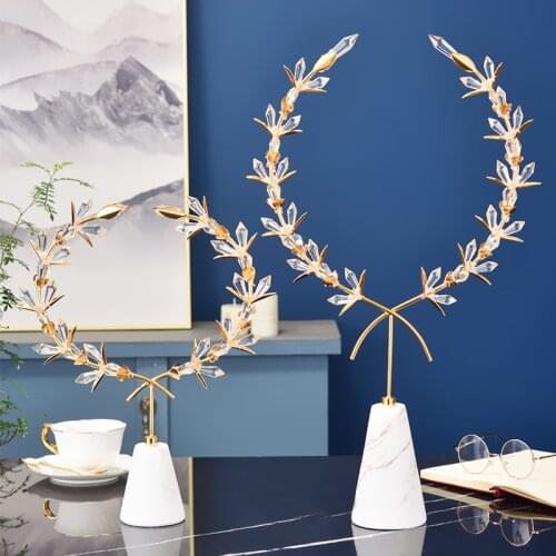 Modern Diamond Crystal Garland Crafts Desktop Marble Ornaments For Office Home Room New House Layout Decor Metal Gifts