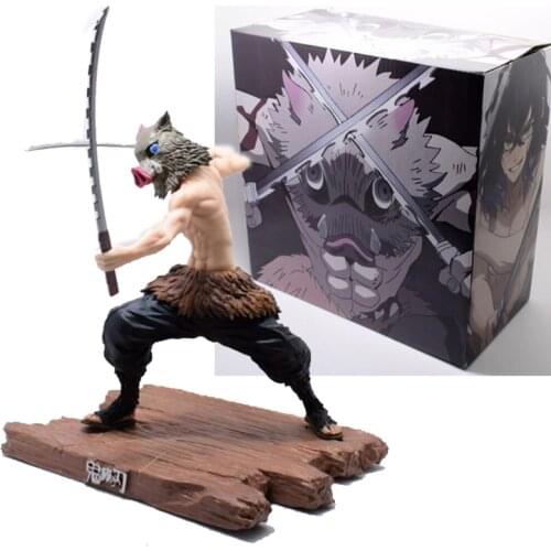 Demon Slayer Figure Character Hashibira Inosuke Fight Ver. Action Figure with 2 Heads Collective Model Toys 20cm