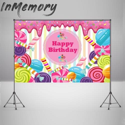 Pink Candy Bar Lollipop Donuts Pink Birthday Photo Backgrounds Customized Photography Backdrops for Photo Studio