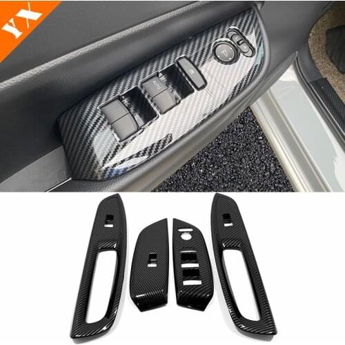 ABS Carbon For Honda Fit Jazz 2020 2021 Car Door Armrest Window Glass Lift Switch Button frame Panel Cover Trim Accessories 4pcs