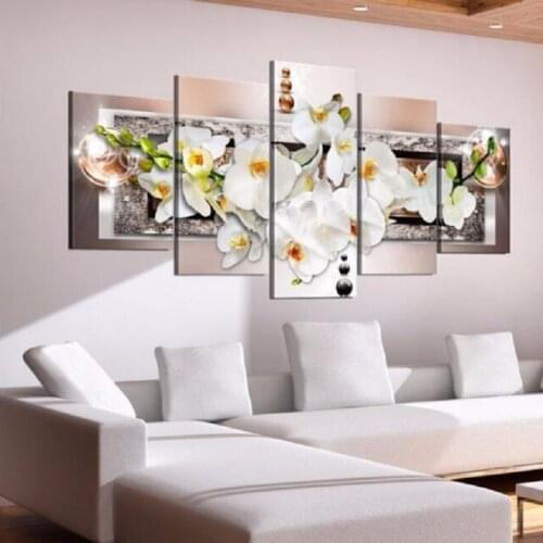 2019 5PCS/Set Orchid Flower Art Print Frameless Canvas Painting Wall Picture Home Decoration No Frame(Color: Multicolor)