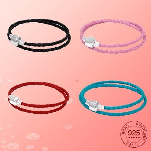 YSH new 100% 925 Sterling Silver Couple color leather Bracelet 2020 Fashion DIY jewellery gift Free shipping Valentine Day gift