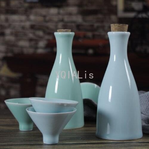 Hot Bamboo Hat 1 Pot 2 Cup Sake Wine Set Ceramic Jug 300ml 45ml Vodka Spirits Gift Wine Home Bar Ceramic Drinkware Decanter