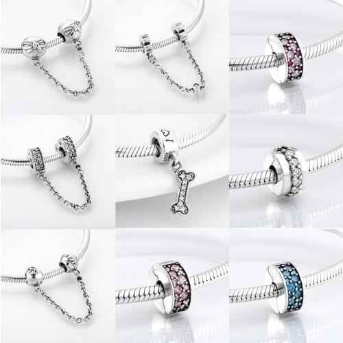 Love Dog 925 Silver Animal Floating charms Bones Shape CZ Charm for jewelry making Fit DIY Original Designer Bracelet Necklace