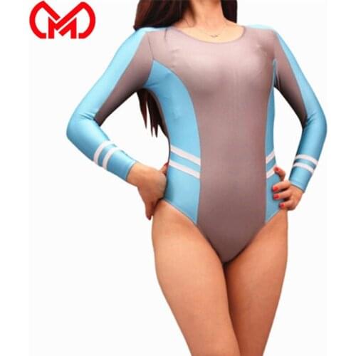 MEISE Patchwork Shiny High Cut Bodysuit Sexy Tights Swimsuit Sukumizu Shaping Playsuits Monokini Dance Wear Plus Size F72